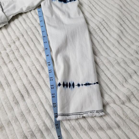 Habitual Girl Sz 12 White Blue Tie Dye Blazer Jacket Frayed Hem Double Breasted - Picture 8 of 12